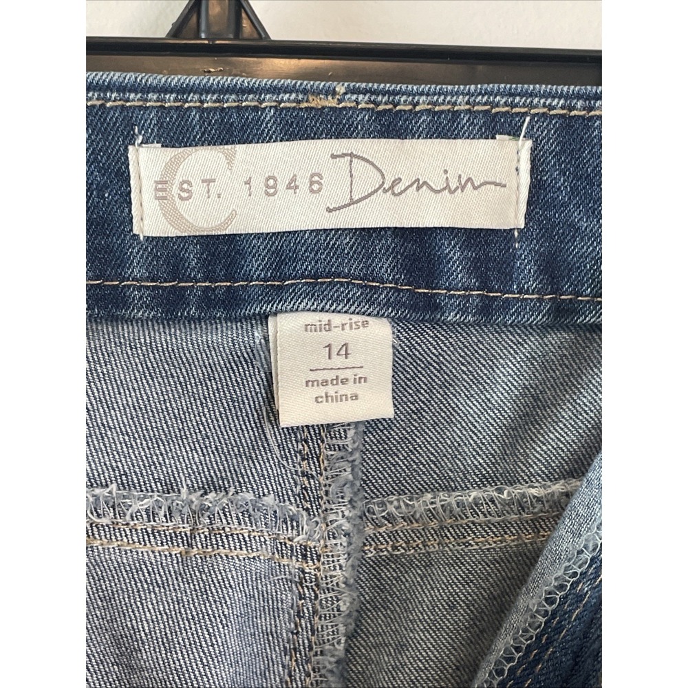 Cato Denim Jeans Womens 14 Mid Rise 34W Blue Raw Hem Crop Straight Leg - Picture 6 of 12